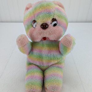 Well Made Pastel Rainbow Striped Teddy Bear Plush 12" Stuffed Animal 1984